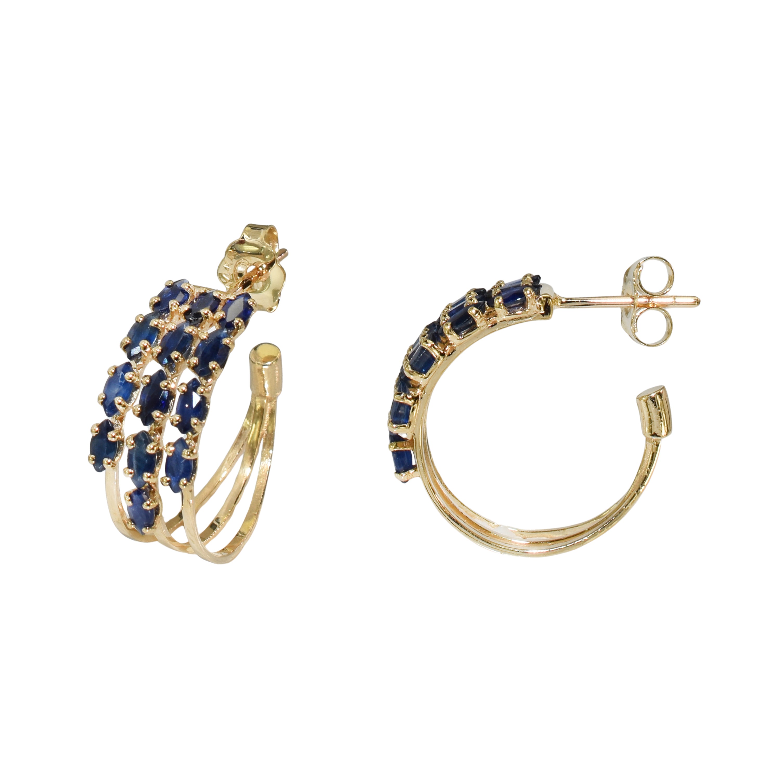 14k Gemstones 3-Row Hoop Earring