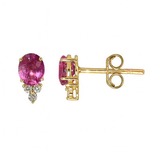 14k Ruby Diamond Oval Cut Earring