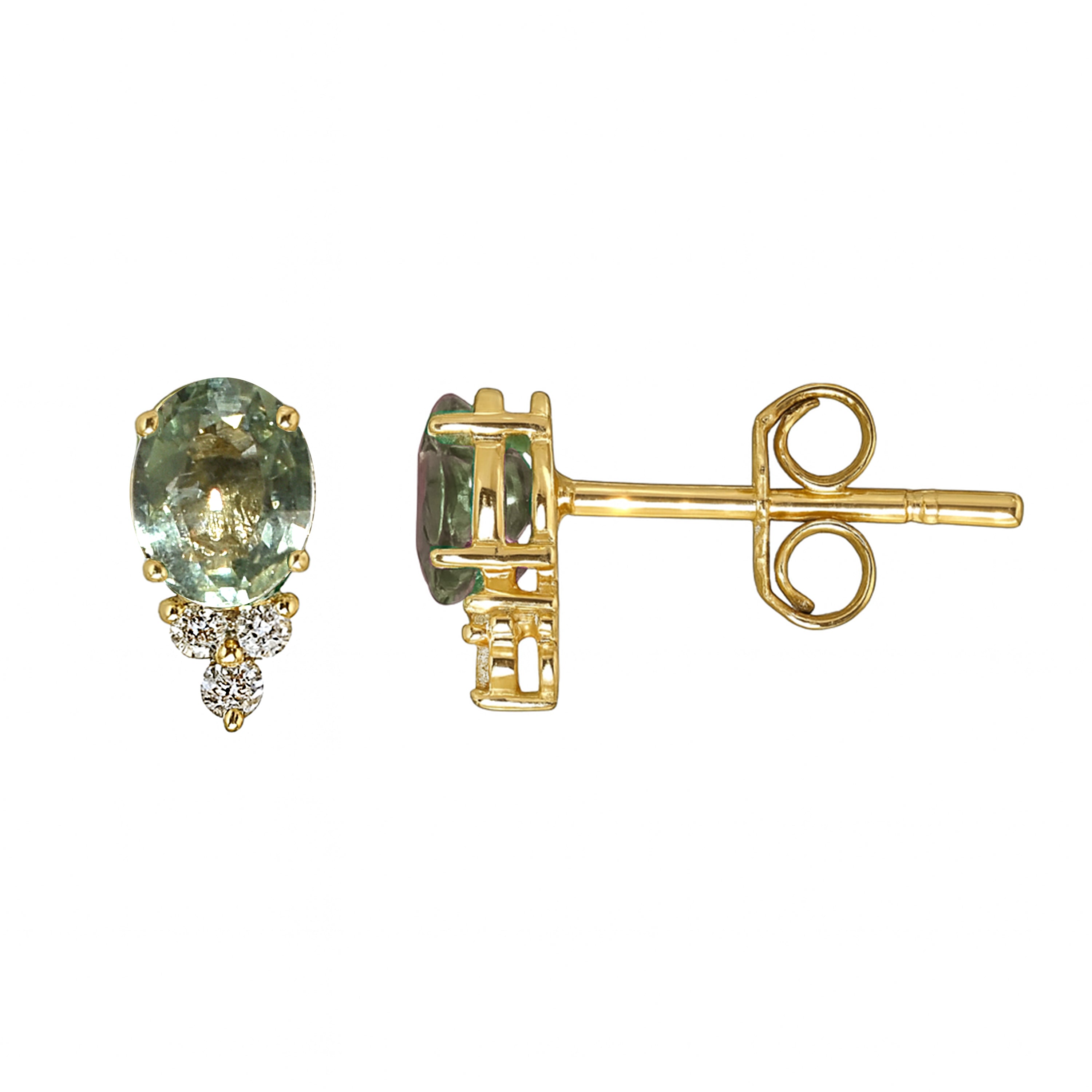 14k Green Sapphire Diamond Oval Cut Earring