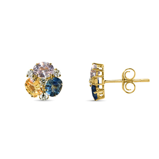14k Multi Sapphire Diamond Flower Cluster Earring