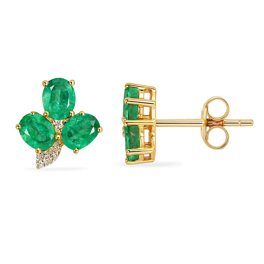 14k Emerald Diamond Leaf Earring