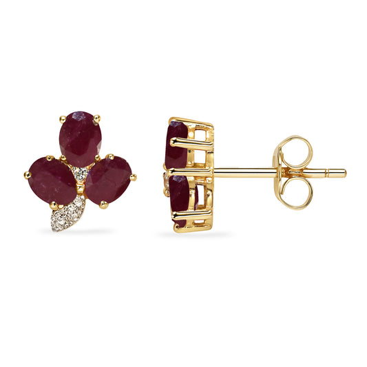 14k Ruby Diamond Leaf Earring