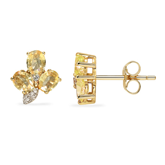 14k Yellow Sapphire Diamond Leaf Earring