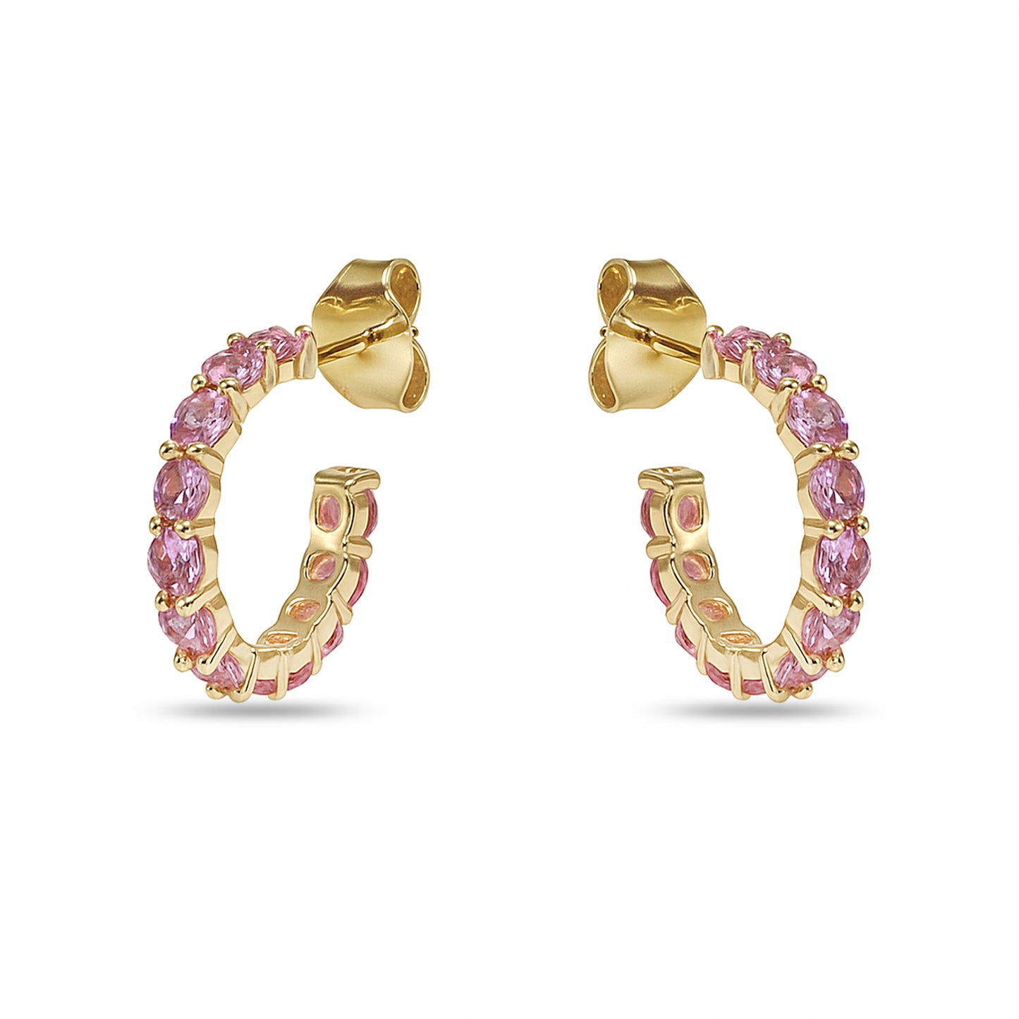 14k Pink Sapphire Round Cut Hoop Earring