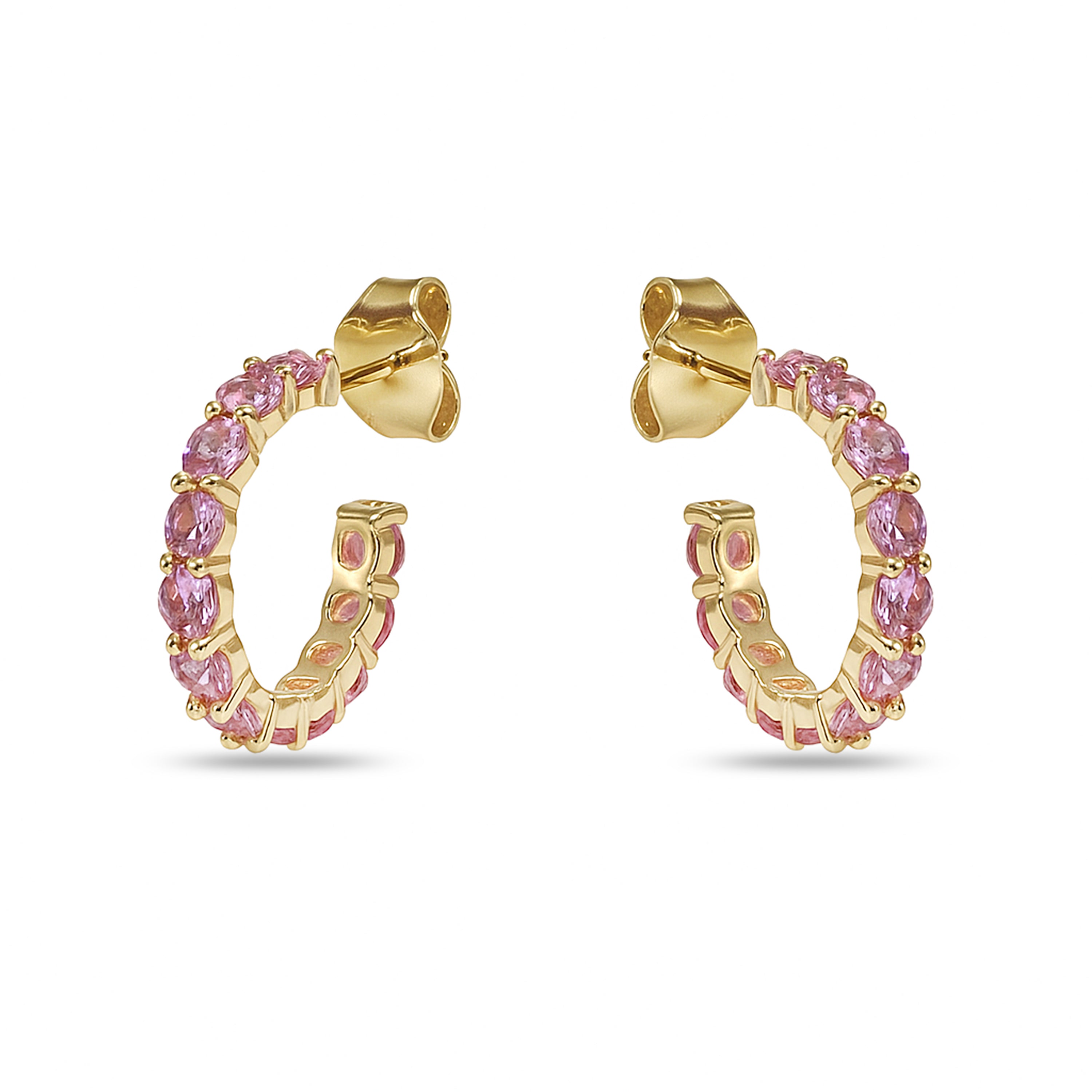 14k Pink Sapphire Round Cut Hoop Earring