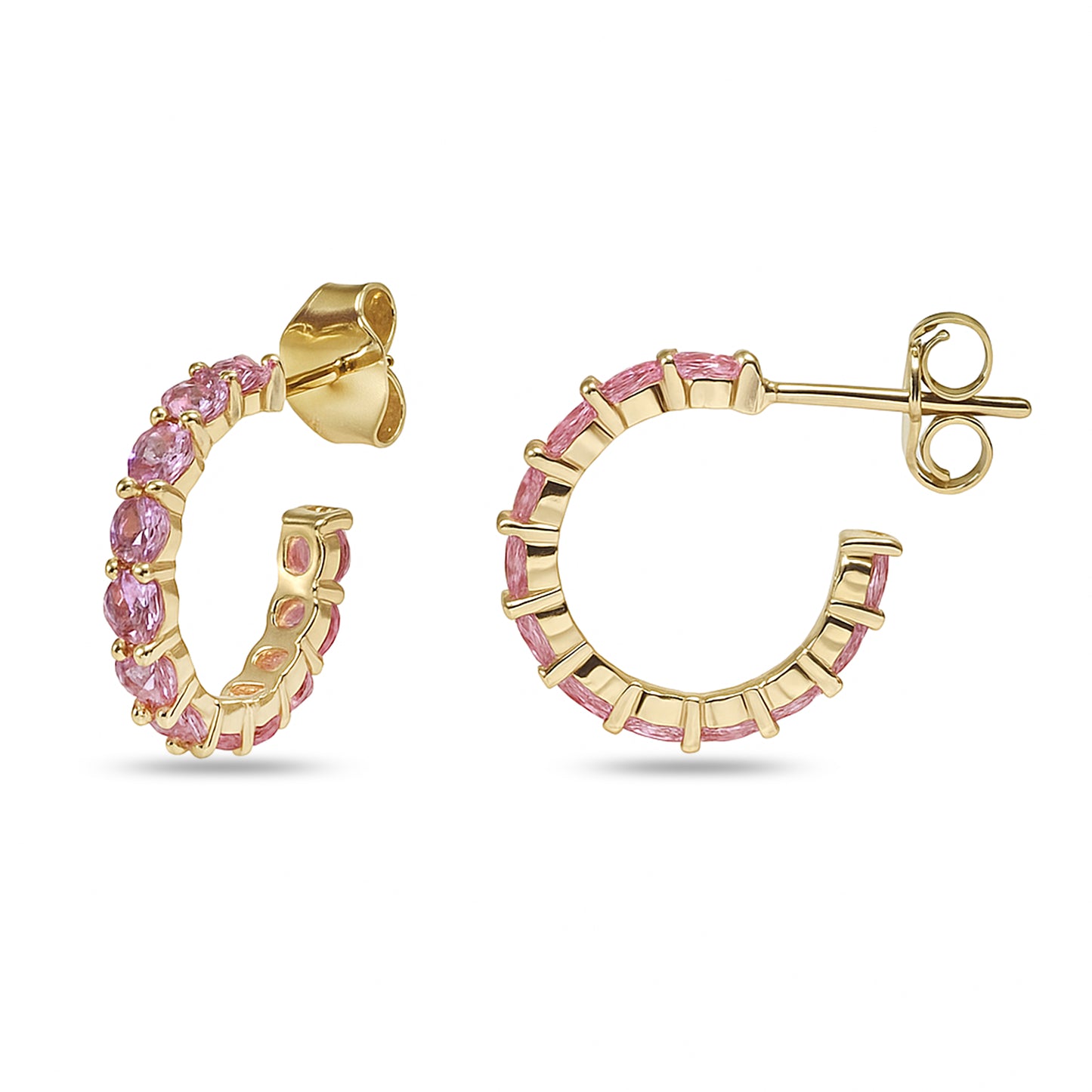 14k Pink Sapphire Round Cut Hoop Earring