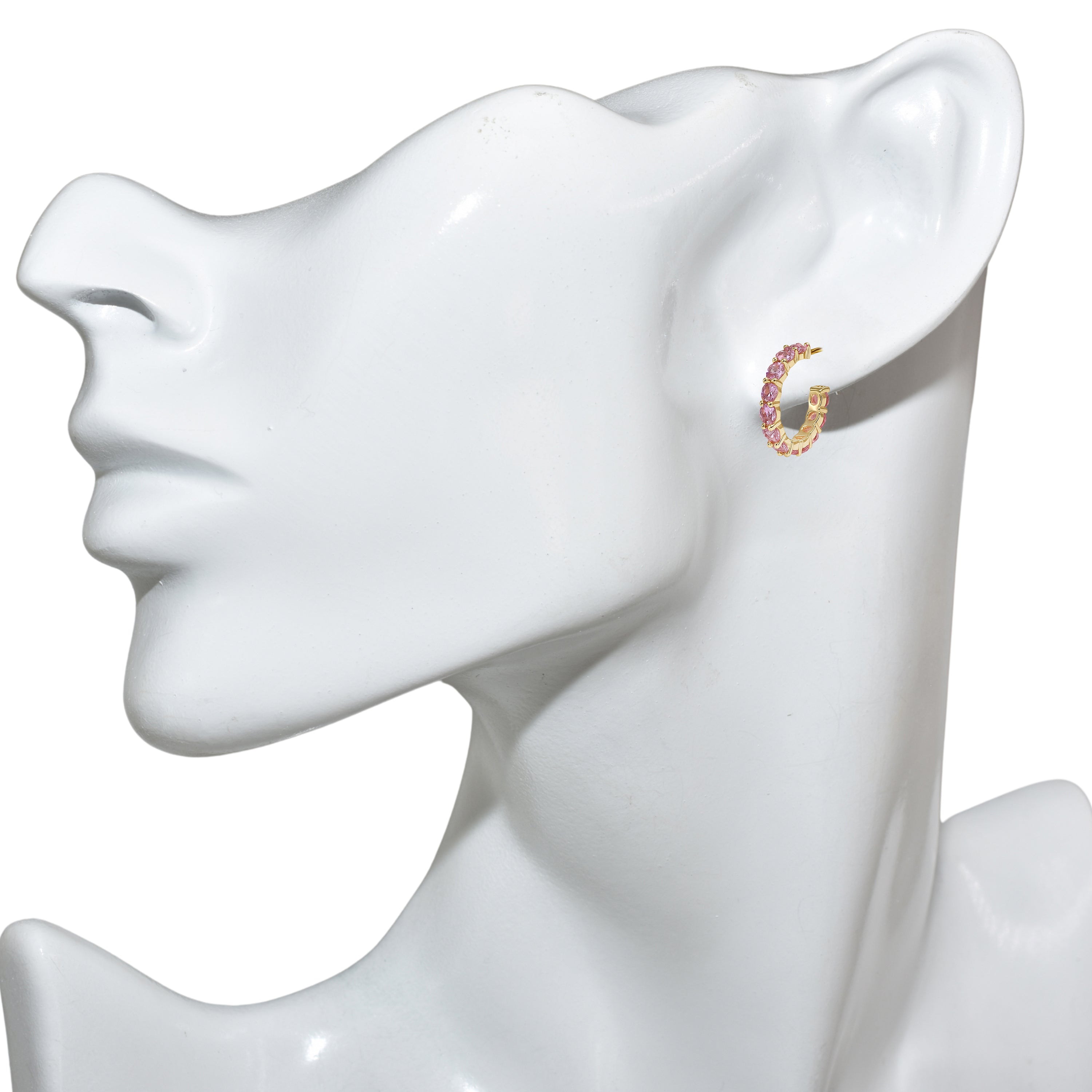 14k Pink Sapphire Round Cut Hoop Earring