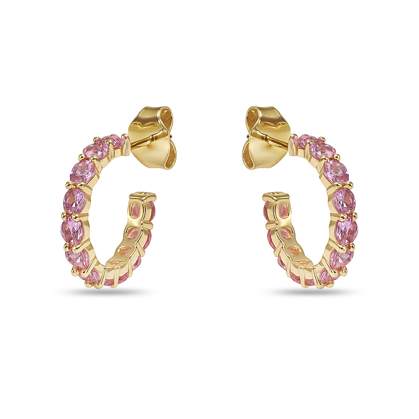 14k Pink Sapphire Round Cut Hoop Earring