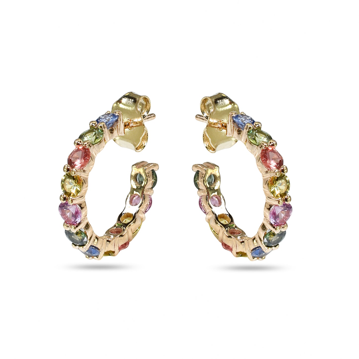 14k Multi Sapphire Round Cut Hoop Earring