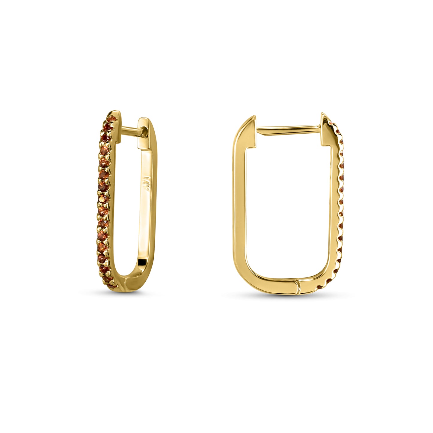 14k Garnet U-Shape Earring