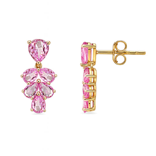 14k Pink Sapphire Leaf Earring