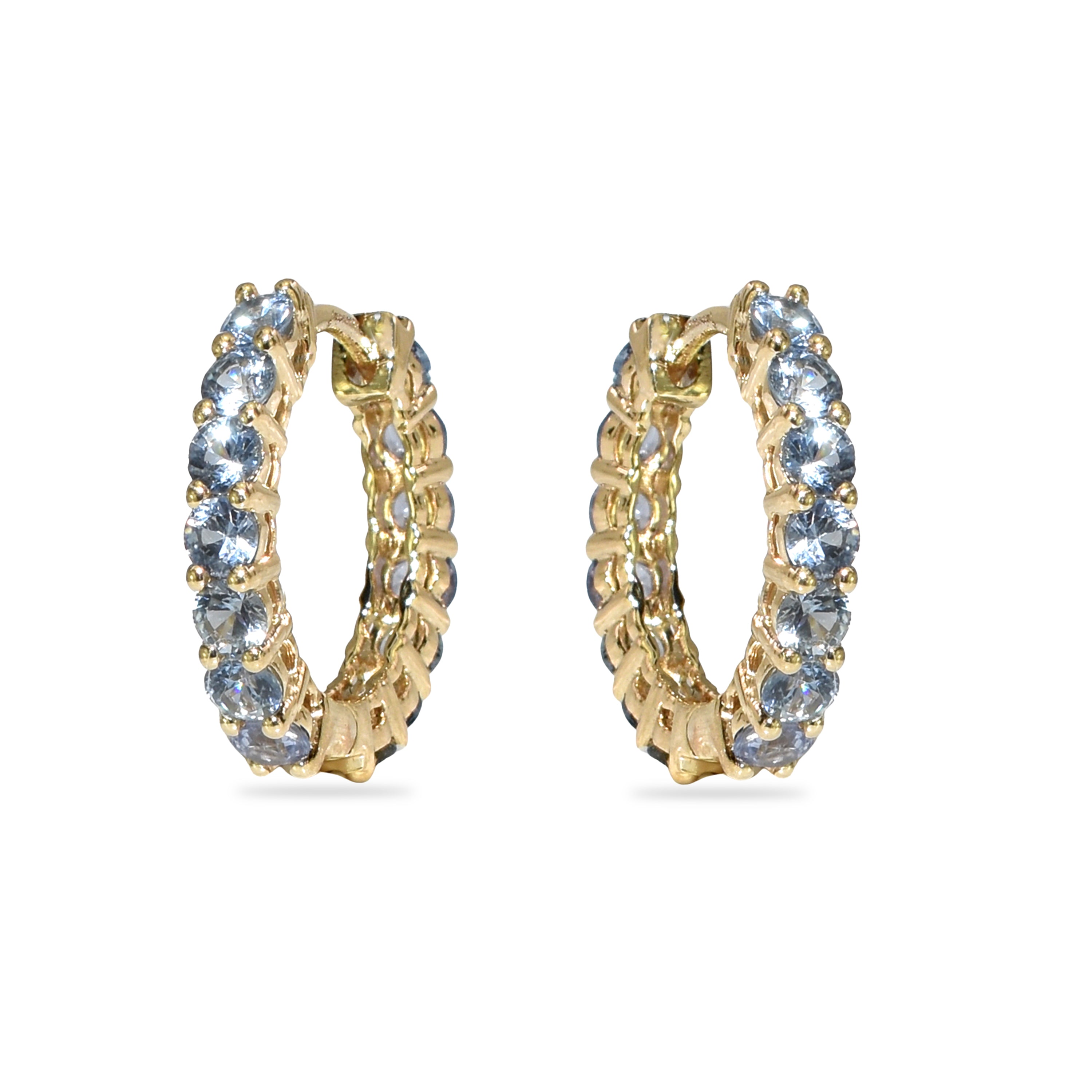 14k Sapphire Round Cut Hoop Earring