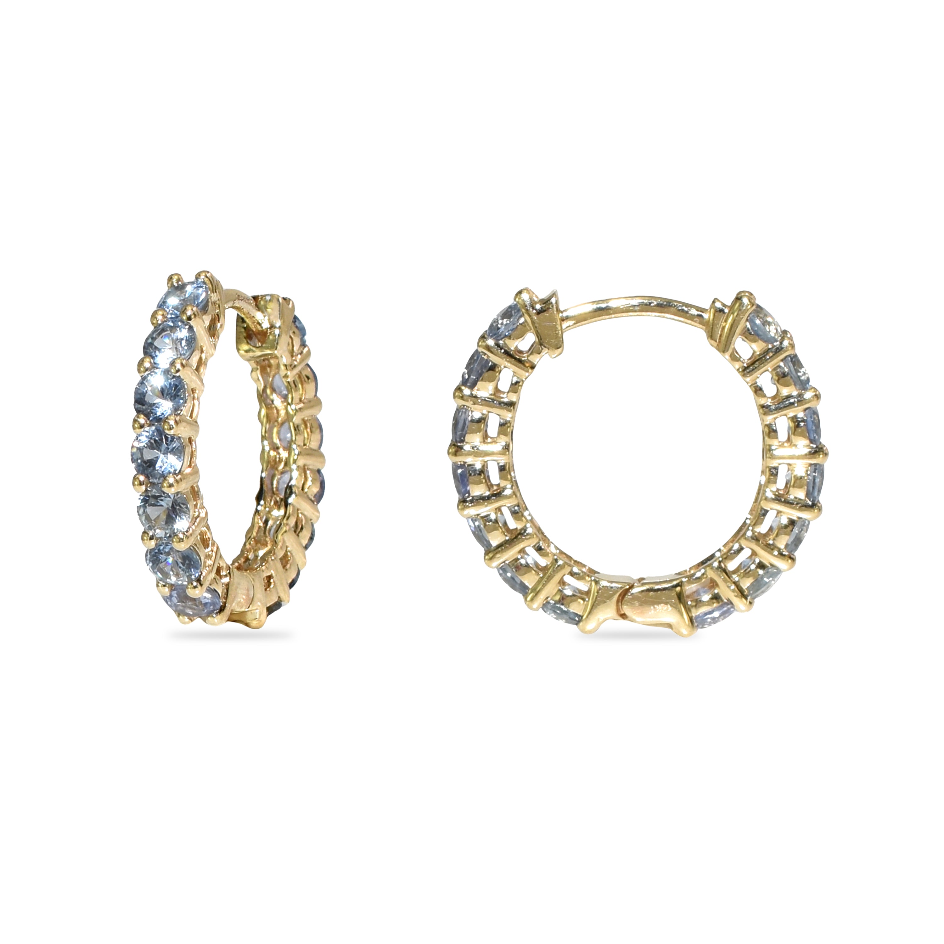 14k Sapphire Round Cut Hoop Earring