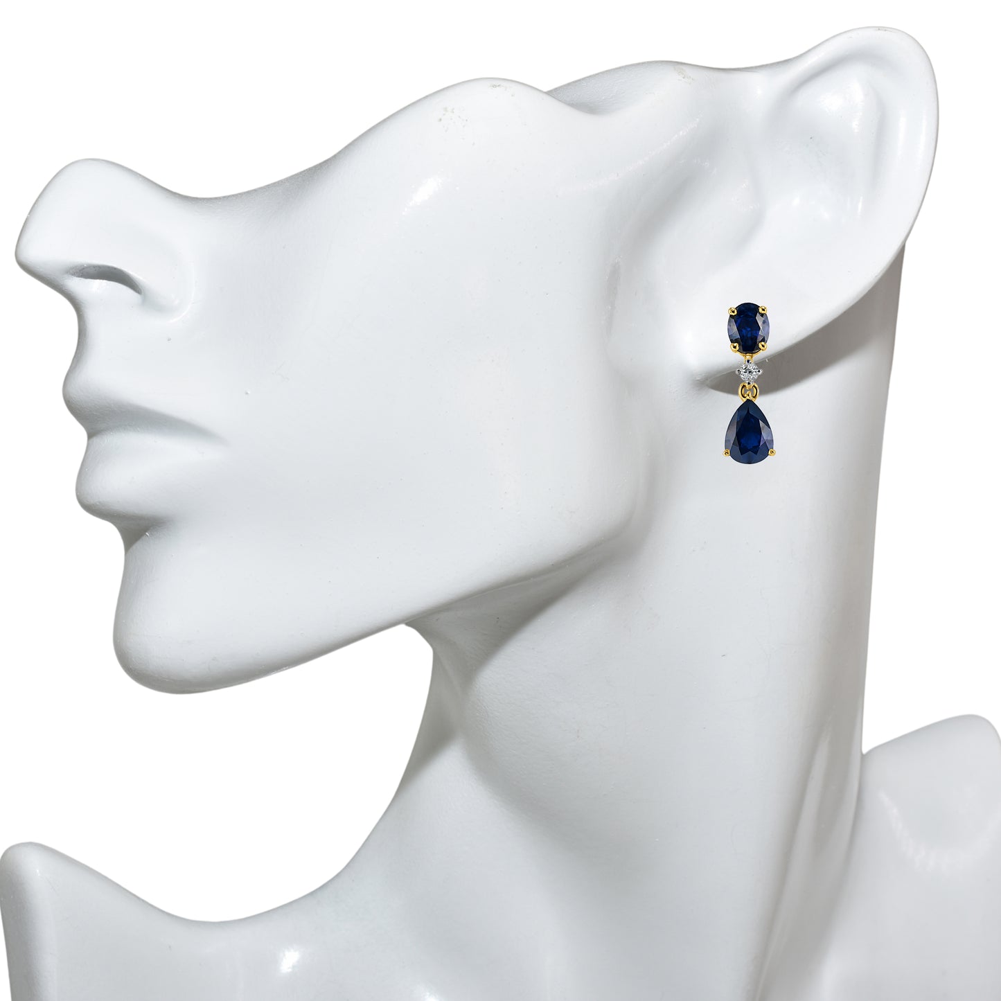 14k Sapphire Diamond Oval & Pear Drop Earring