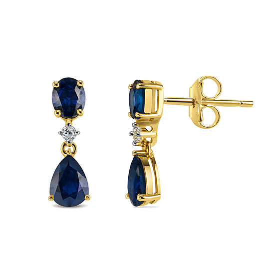 14k Sapphire Diamond Oval & Pear Drop Earring