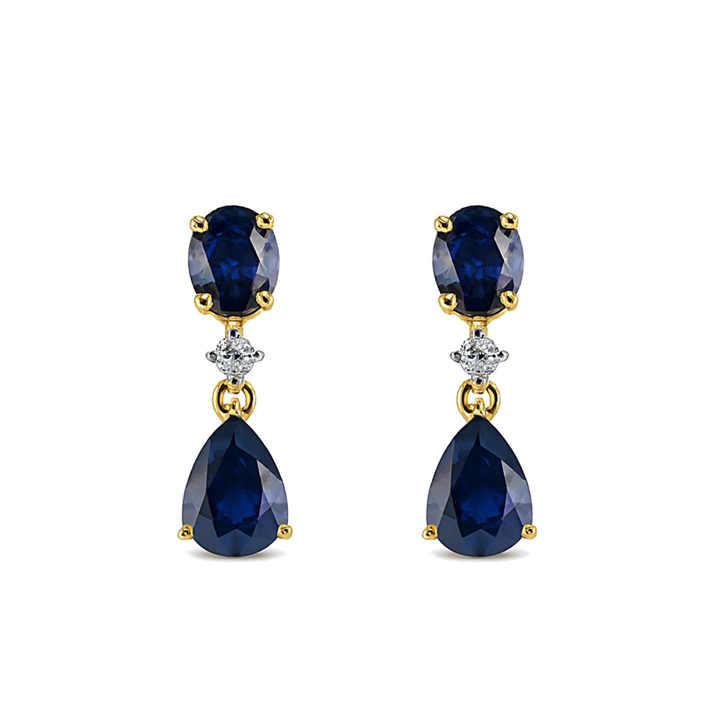 14k Sapphire Diamond Oval & Pear Drop Earring