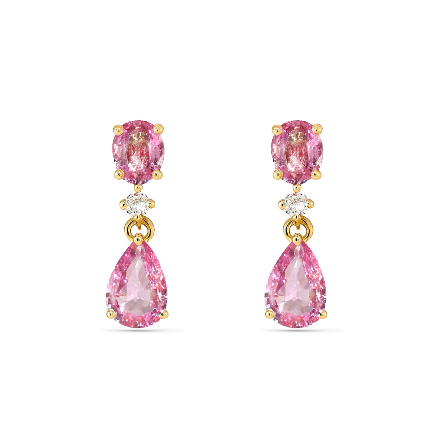 14k Pink Sapphire Diamond Oval & Pear Drop Earring