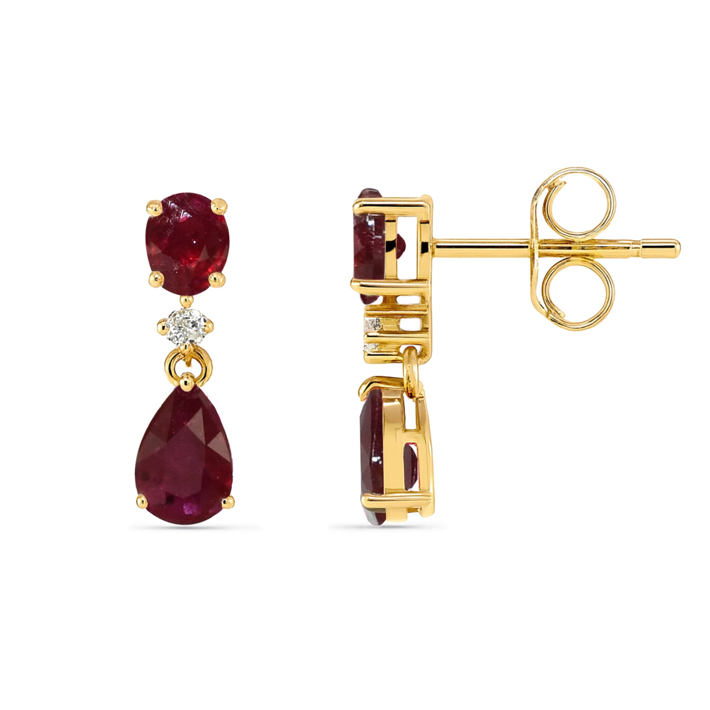 14k Ruby Diamond Oval & Pear Drop Earring