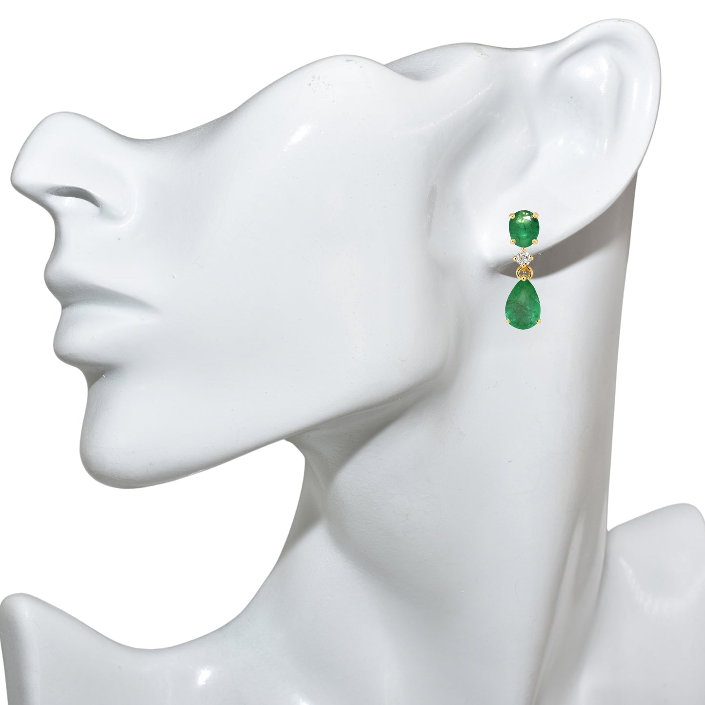 14k Emerald Diamond Oval & Pear Drop Earring