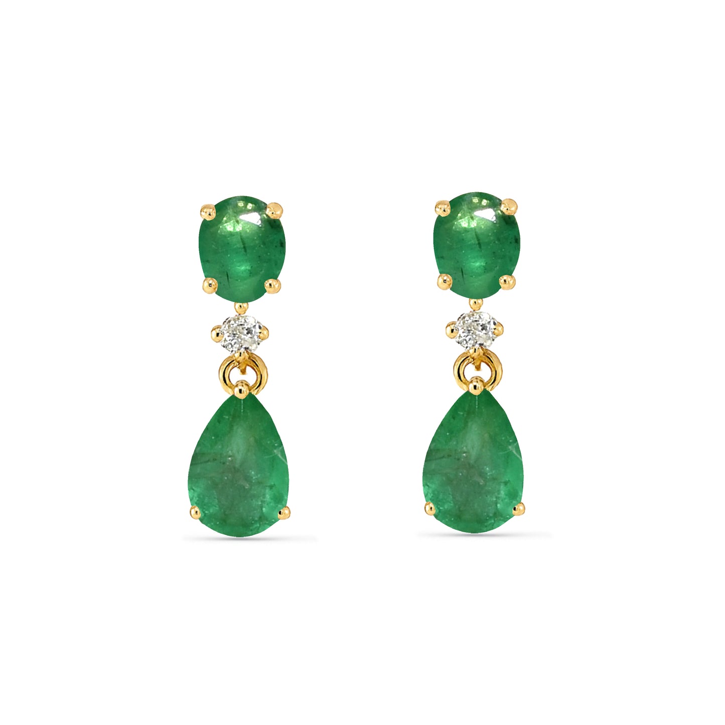 14k Emerald Diamond Oval & Pear Drop Earring