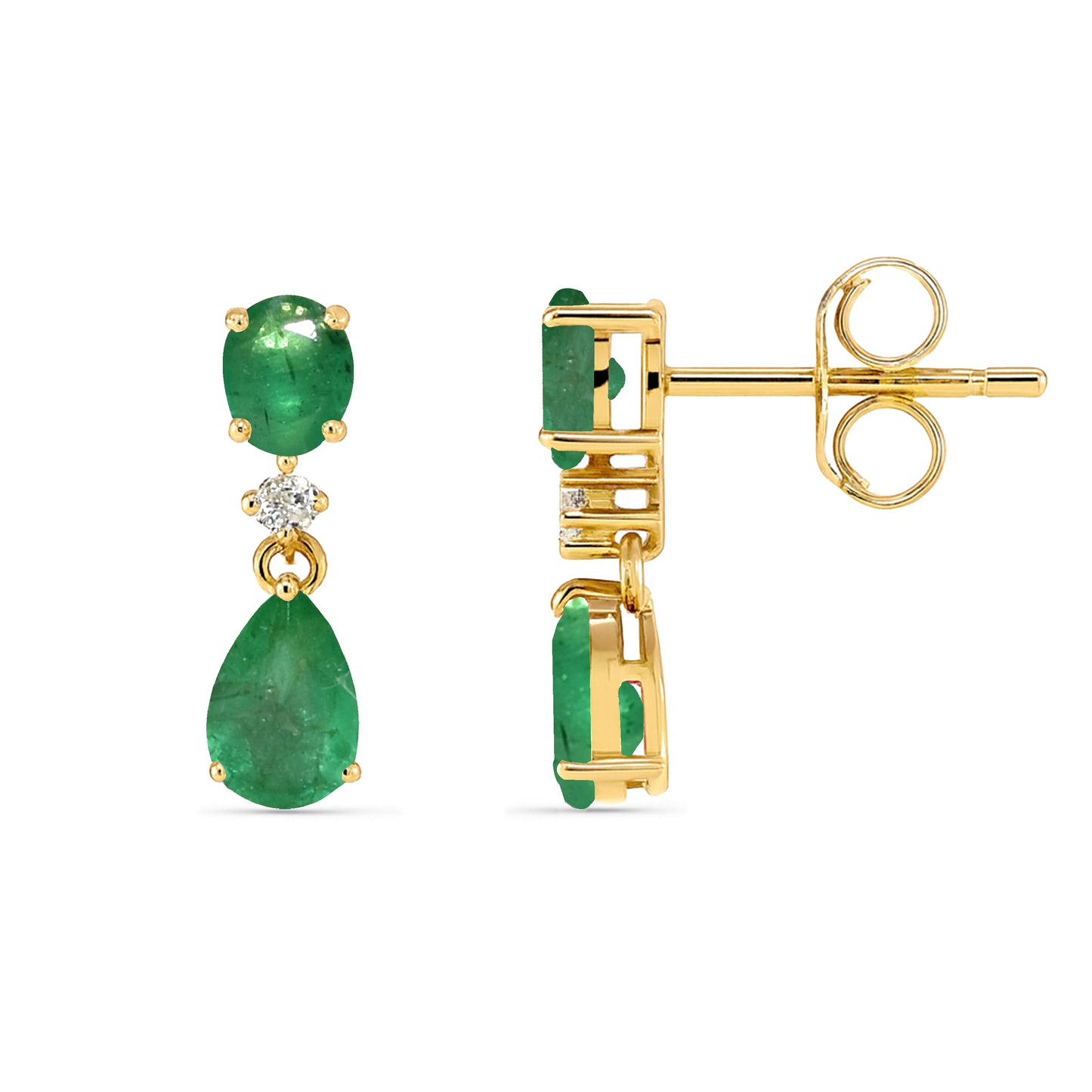 14k Emerald Diamond Oval & Pear Drop Earring