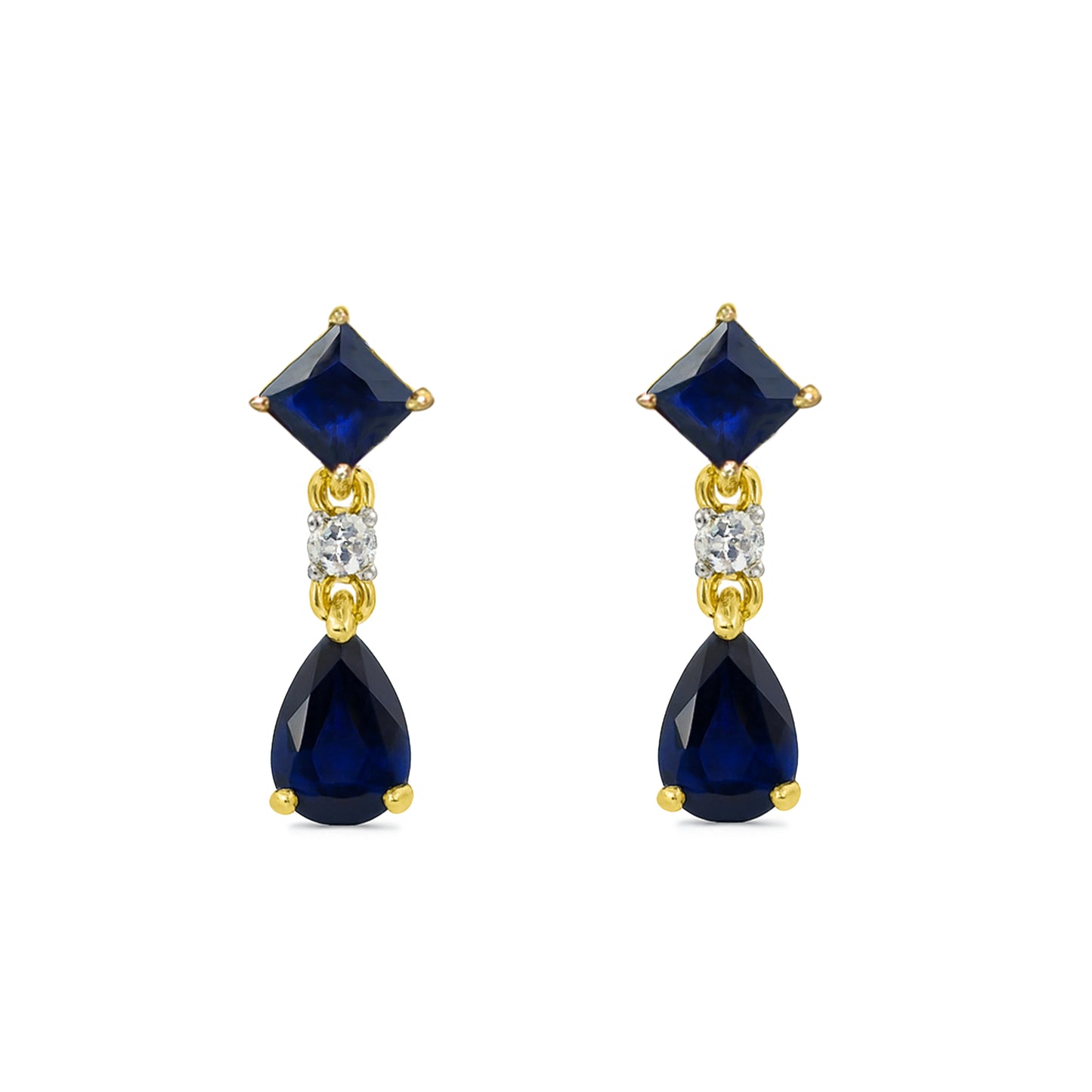 14k Sapphire Diamond Square & Pear Drop Earring