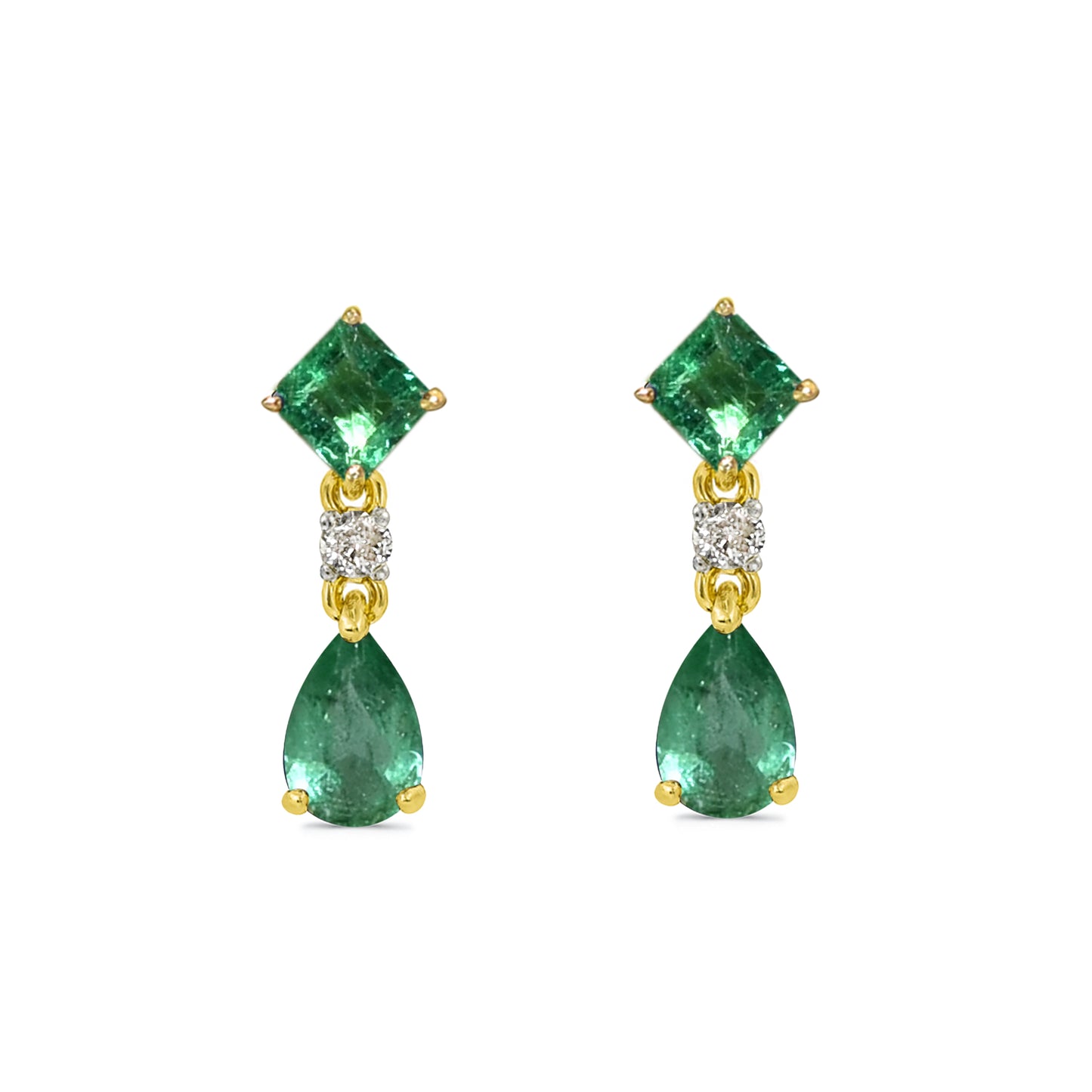 14k Emerald Diamond Square & Pear Drop Earring