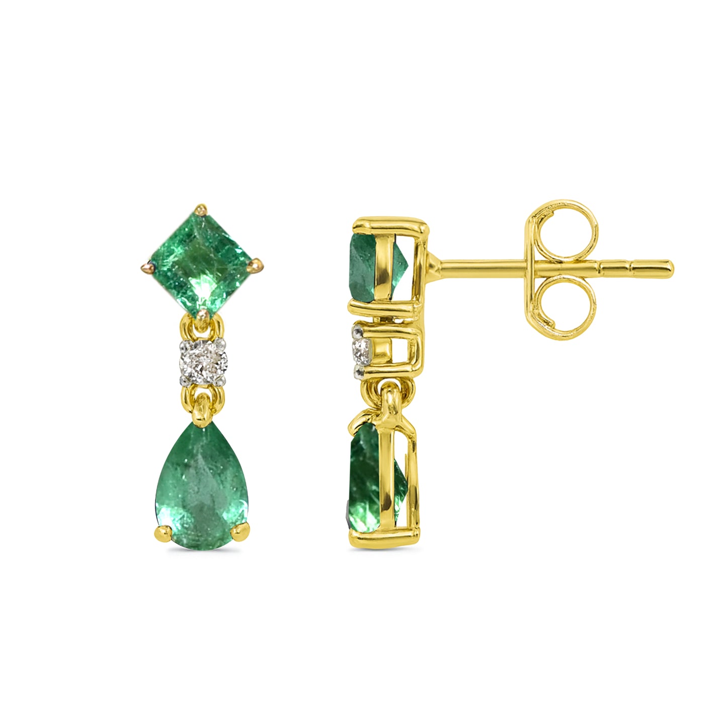 14k Emerald Diamond Square & Pear Drop Earring