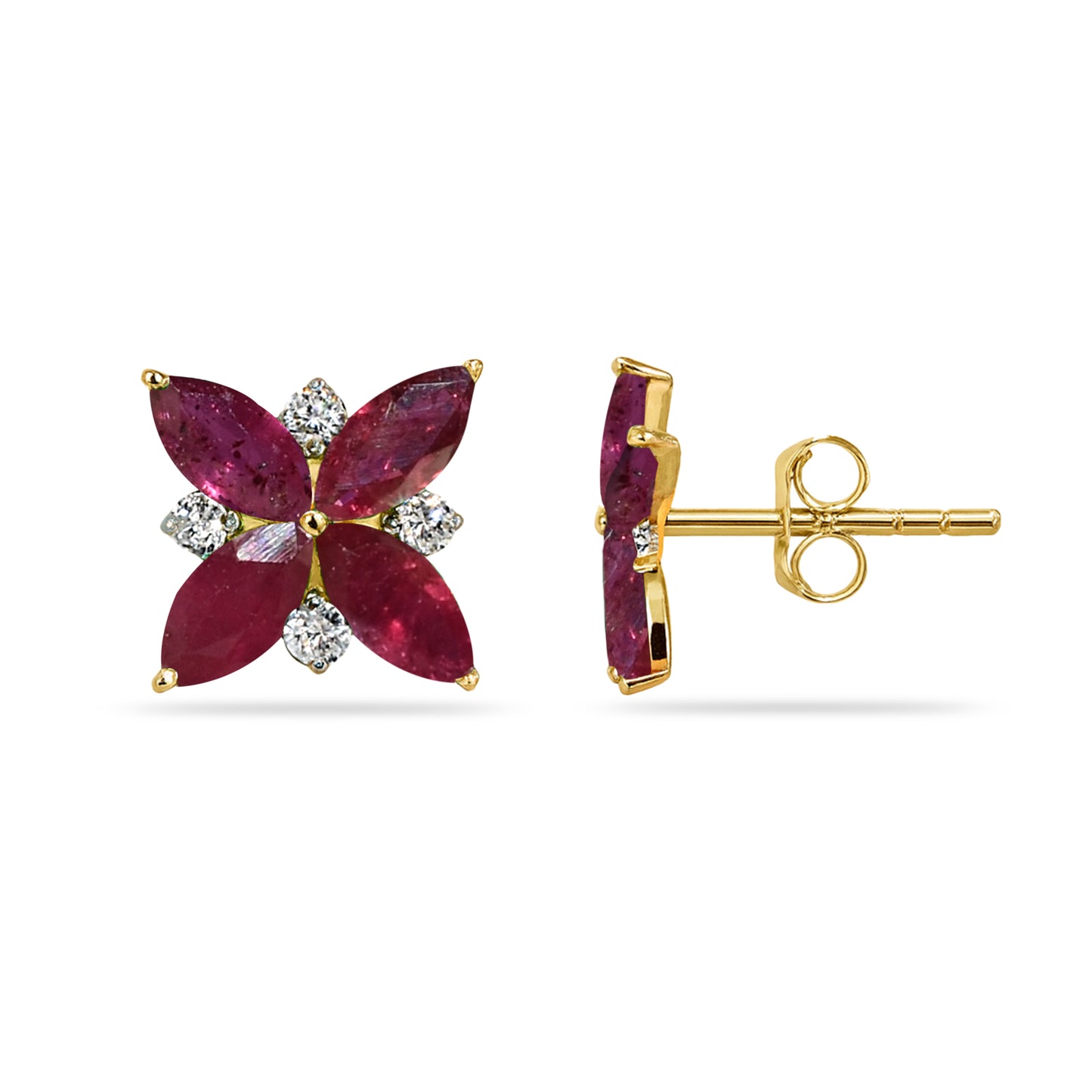 14k Ruby Diamond Cluster Flower Earring