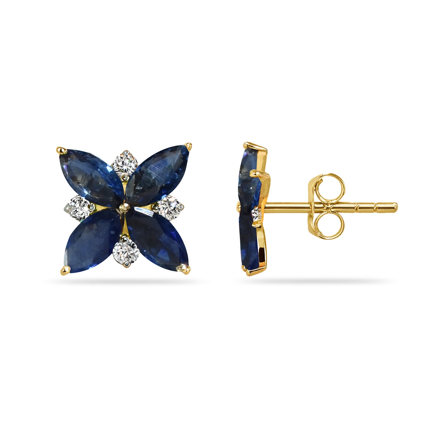 14k Sapphire Diamond Cluster Flower Earring
