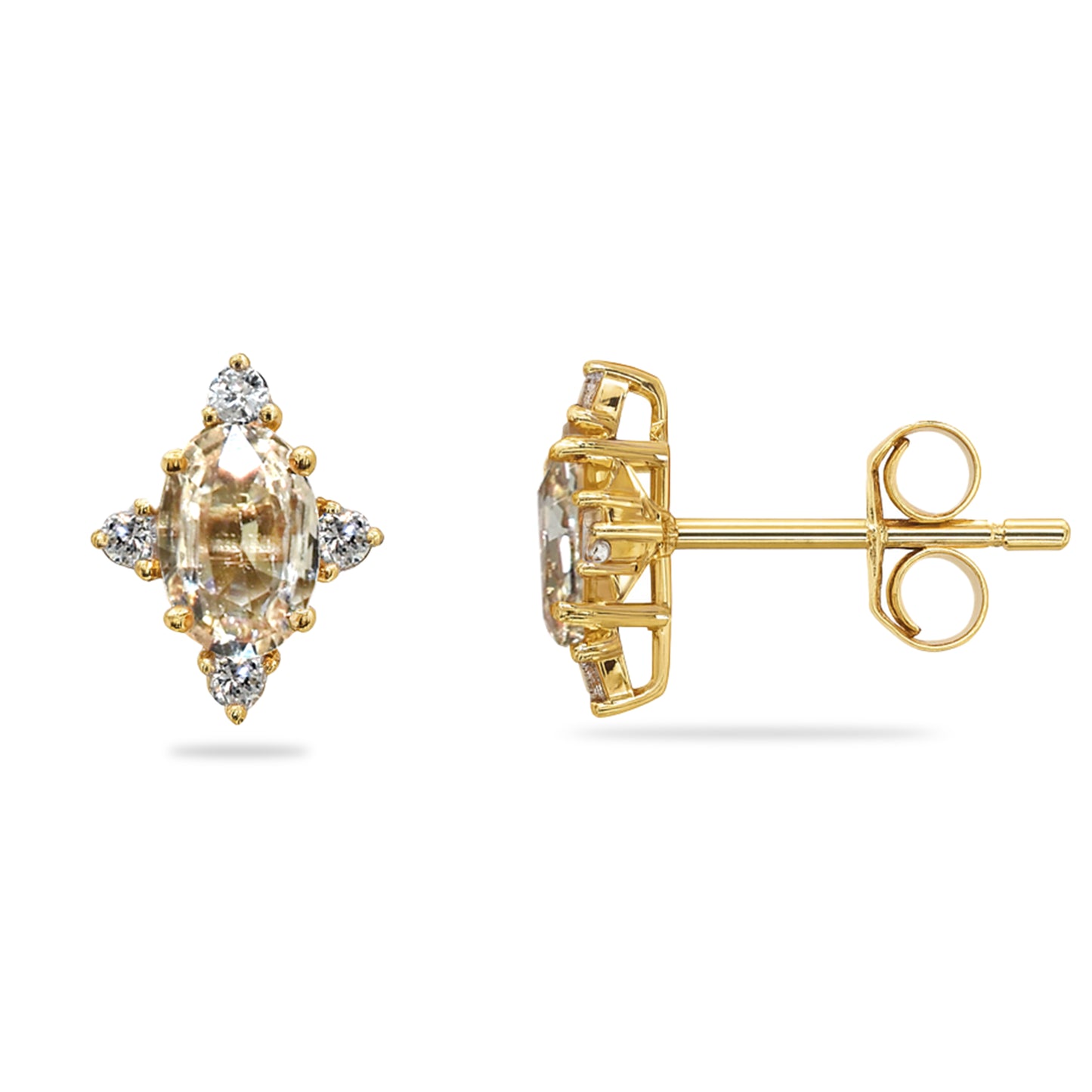 14k Yellow Sapphire Diamond Oval Star Earring