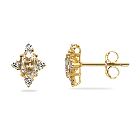 14k Yellow Sapphire Diamond Oval Star Earring