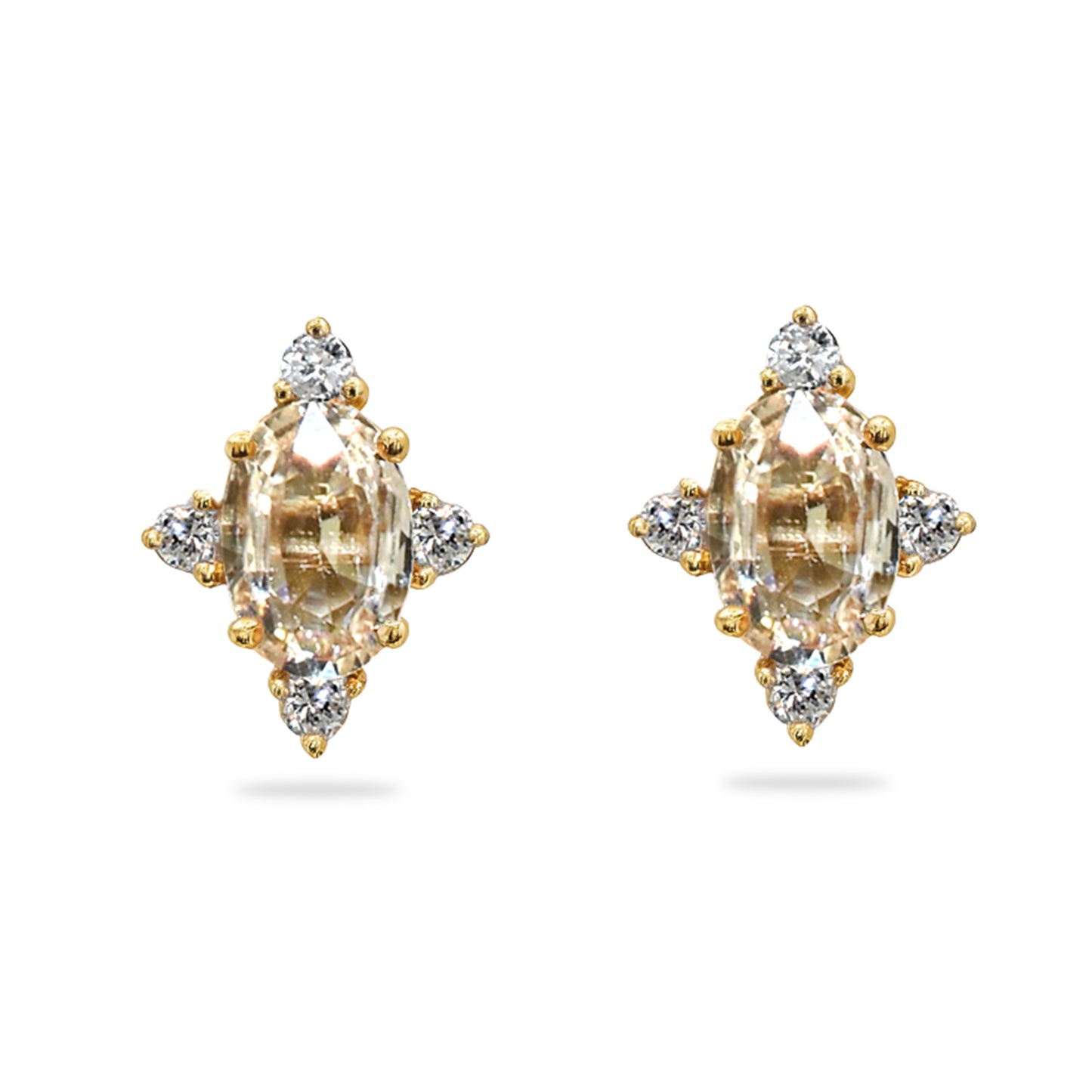 14k Yellow Sapphire Diamond Oval Star Earring