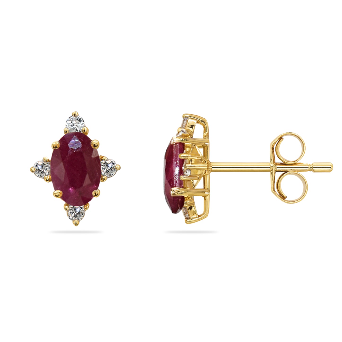 14k Ruby Diamond Oval Earring