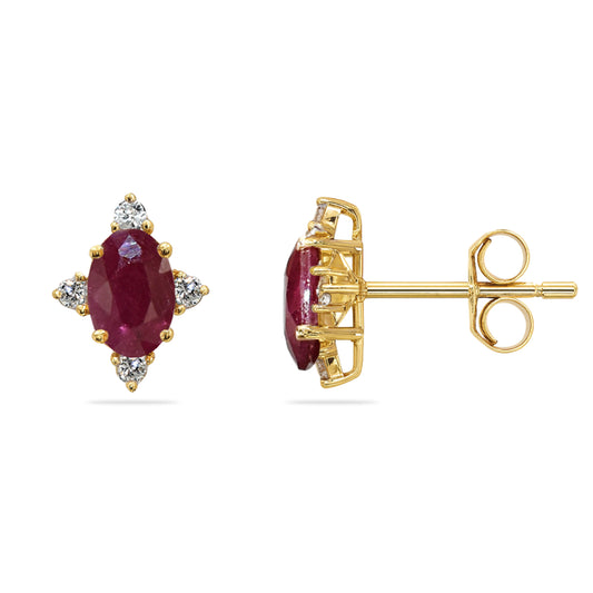 14k Ruby Diamond Oval Earring
