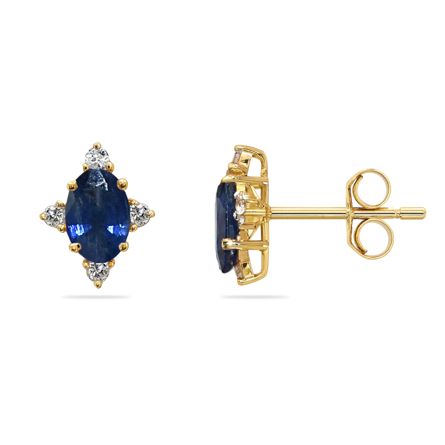 14k Sapphire Diamond Oval Star Earring