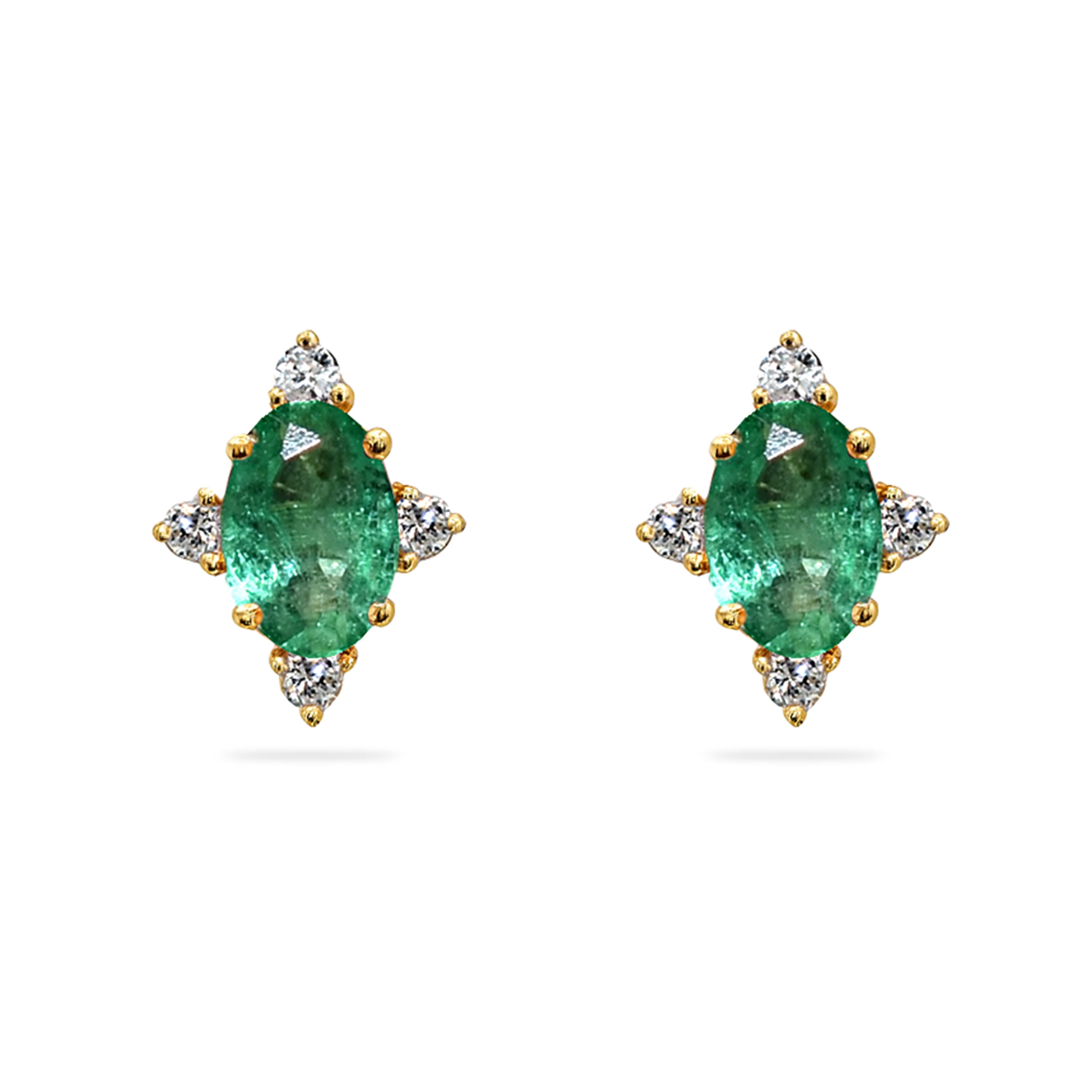 14k Emerald Diamond Oval Star Earring