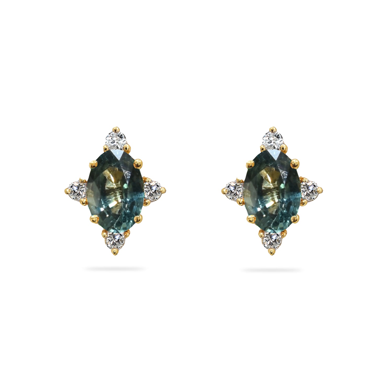 14k Green Sapphire Diamond Oval Star Earring