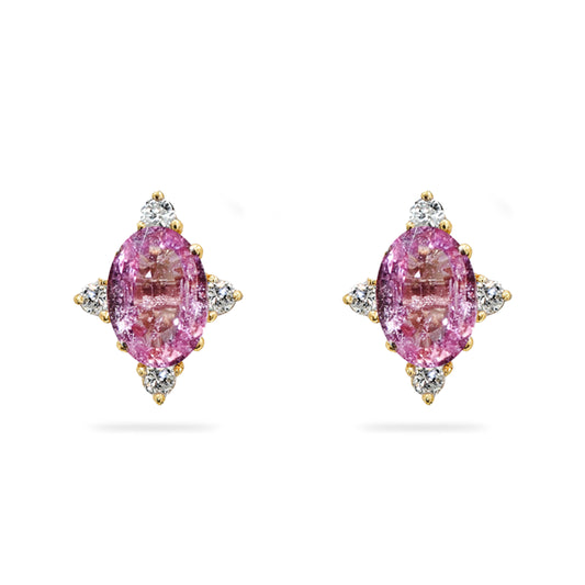 14k Pink Sapphire Diamond Oval Star Earring