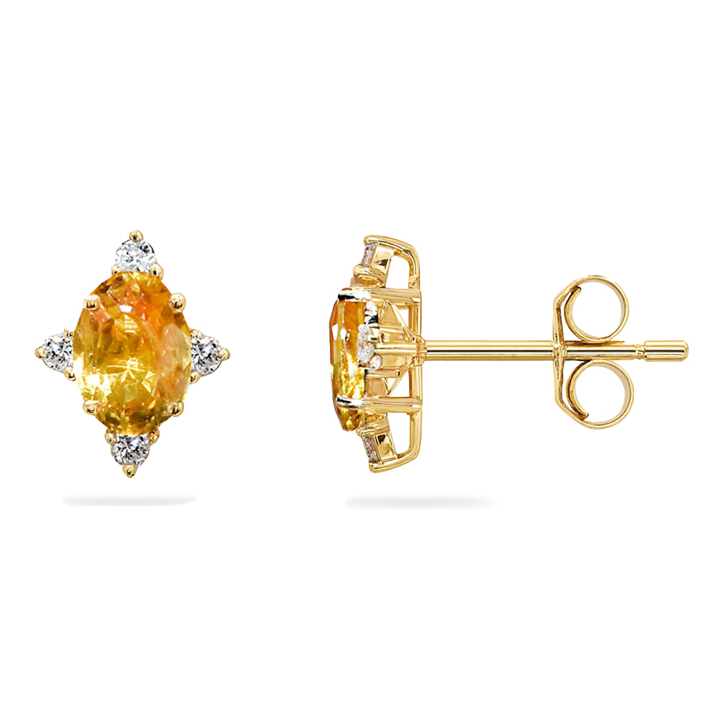 14k Yellow Sapphire Diamond Oval Star Earring