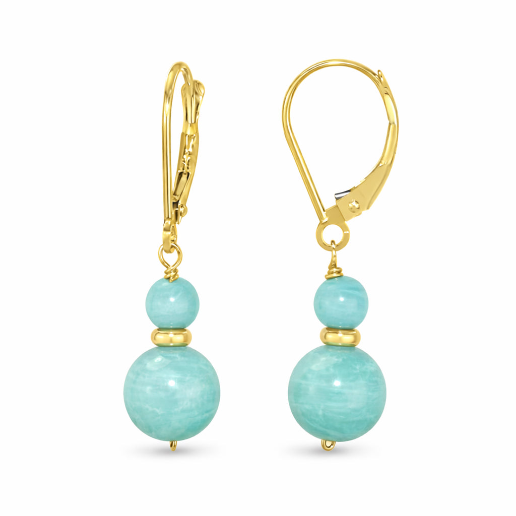 14k Amazonite Gold Roundel Leverback Earring