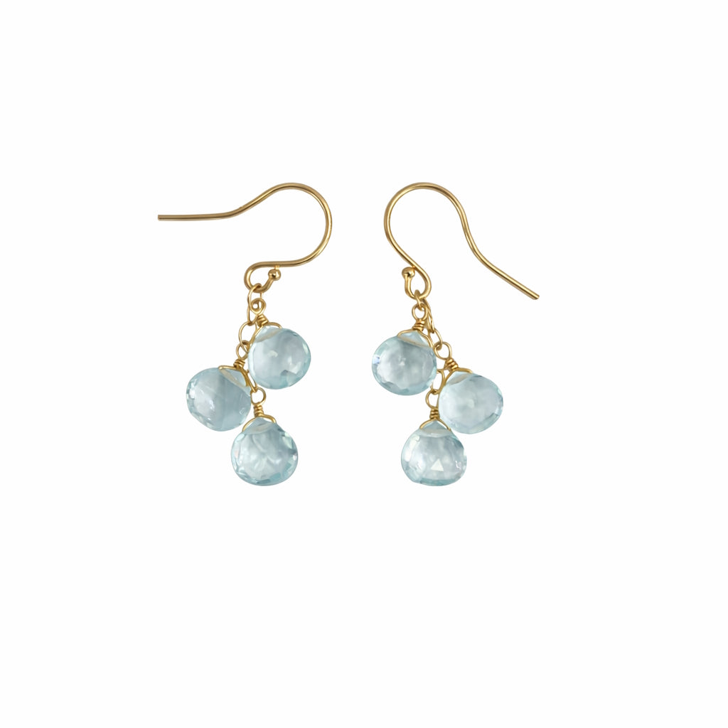 14k Gemstones Triple Heart Dangle Hook Earring