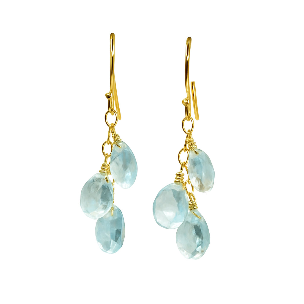 14k Gemstones Triple Heart Dangle Hook Earring