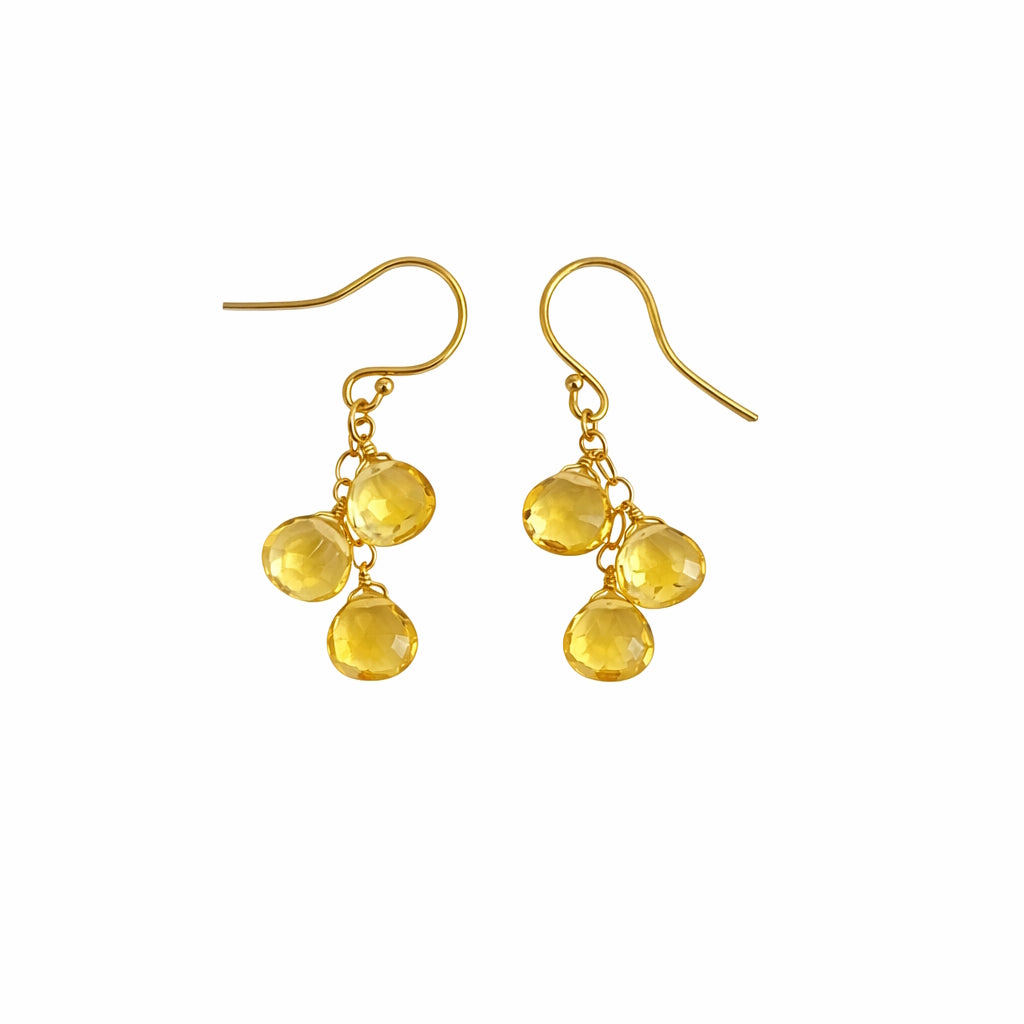 14k Gemstones Triple Heart Dangle Hook Earring