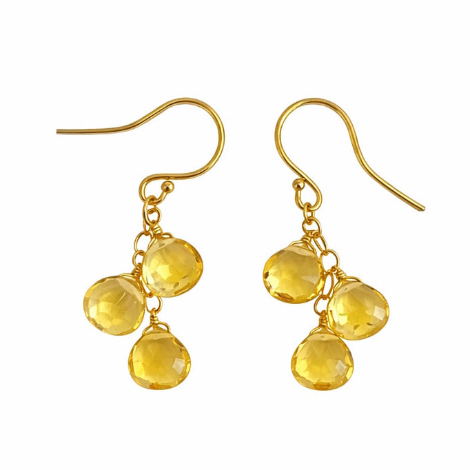 14k Gemstones Triple Heart Dangle Hook Earring