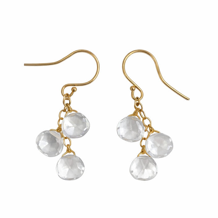 14k Gemstones Triple Heart Dangle Hook Earring