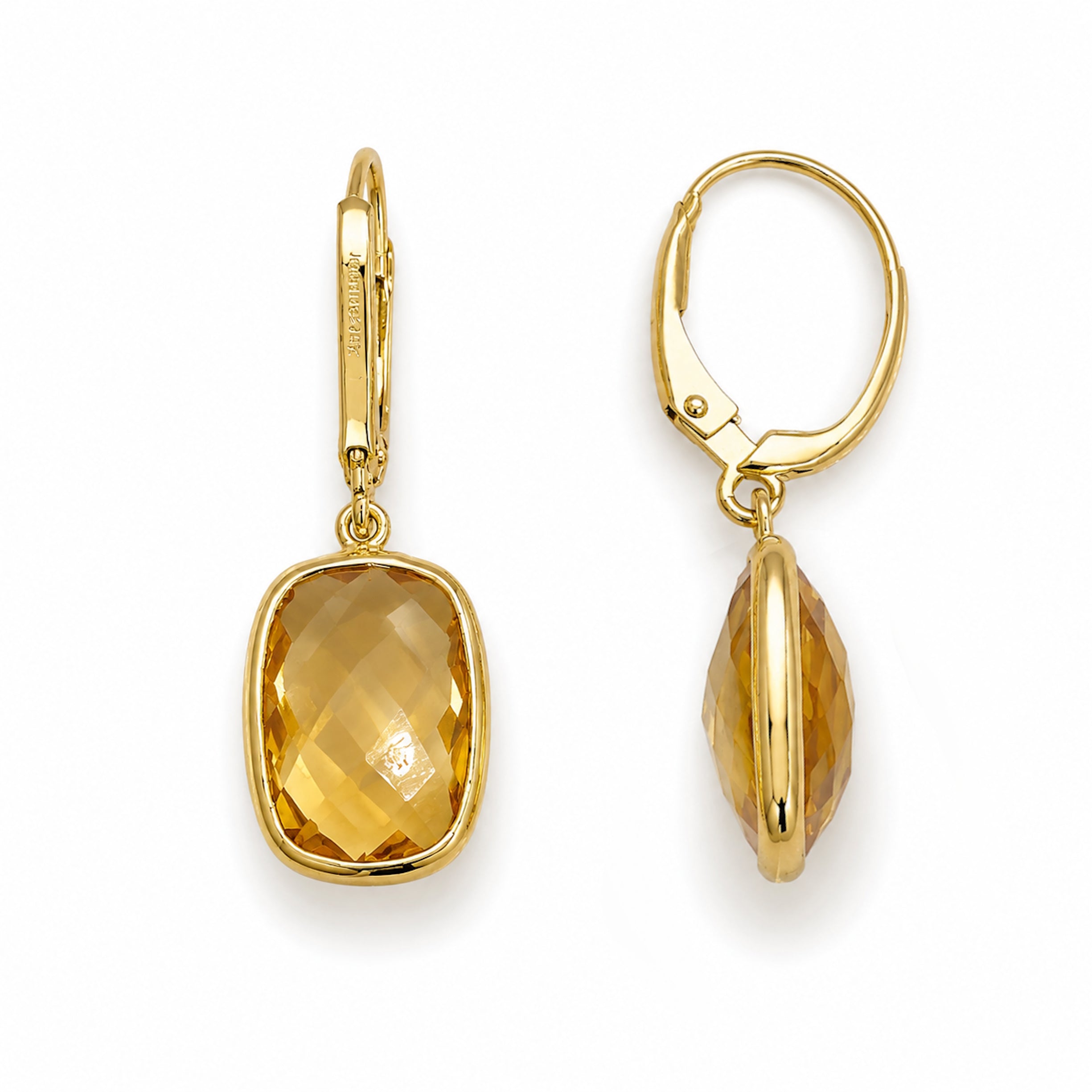 14k Citrine Cushion Round Leverback Earring