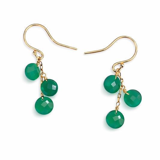 14k Green Onyx Coin Dangle Hook Earring
