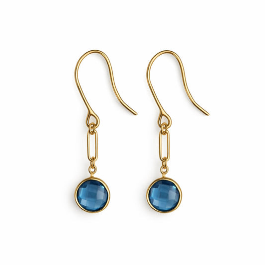 14k London Blue Topaz Paperclip Hook Earring