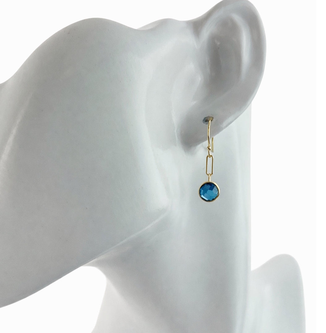 14k London Blue Topaz Paperclip Hook Earring